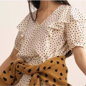 Madewell silk polka dot ruffle top